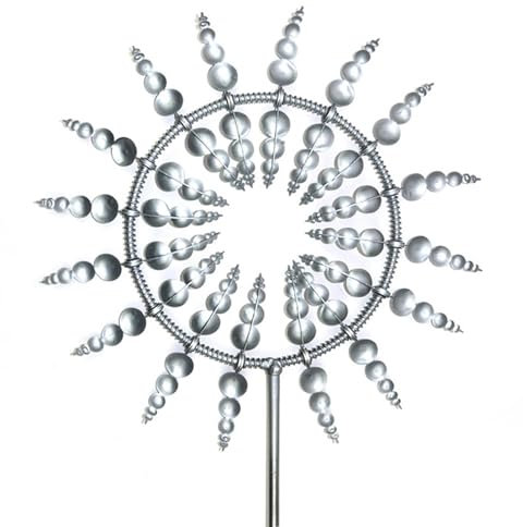 LKQTNDA Moulin à Vent en métal Unique et Magique, moulins à Vent en métal 3D, Moulin à Vent en métal Magique de Jardin, pour la décoration extérieure de la Maison, du Jardin et de la Cour,Silver