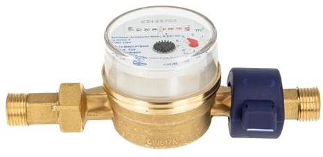 Einstrahlzähler ETK Kombi-Set (Kaltwasser) bis 30 Grad Länge 110 mm, inkl. Verschraubungen 3/4 Zoll x 1/2 Zoll AG, Plombierschelle