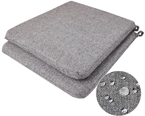 2er Set Stuhlkissen in Hellgrau mit Bindebändern in Leinenoptik | BALCONY & FALCON trapezförmige Sitzkissen, 38–42 cm große, wasserabweisend, Sitzpolster und Auflage, Indoor und Outdoor