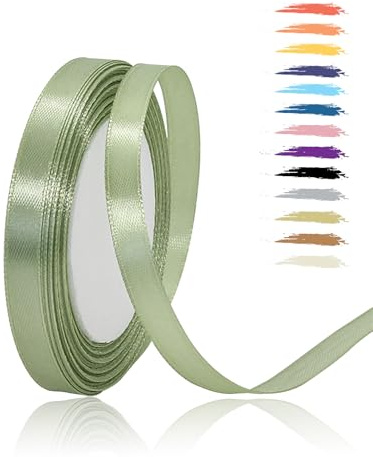 MORAINJAY 10mm Vert Sauge Ruban Satin,1cm Ruban Rouleau pour Emballage Cadeaux,23 Mètres Satin Ribbon Roll pour Bouquets,Ballon,Couture,Nœuds,Gâteau,Décoration de Mariage/Anniversaire/Noël/Fête