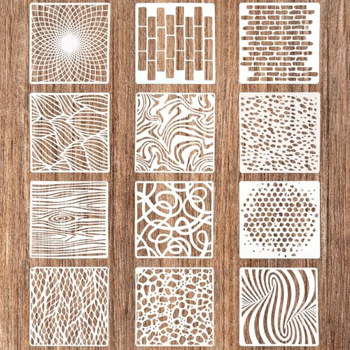 cobee Textilgestaltung Schablonen, 12 Stück Wandgestaltung Malen Wiederverwendbare Zeichenschablone Kleine Waschbar Schablone 15 X 15 Cm Auf Holz Und Wänden (Weiß 1)