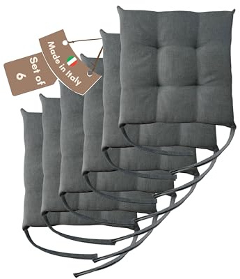 Il Tuo Artigiano Design 6 Stuhlkissen im Set, 40 x 40 cm 6 cm dick, Polsterung aus Schaumstoff und weichem Acryl, Sitzkissen Stuhl 6er Set, Stuhlkissen Outdoor 40x40 (6, Grau)
