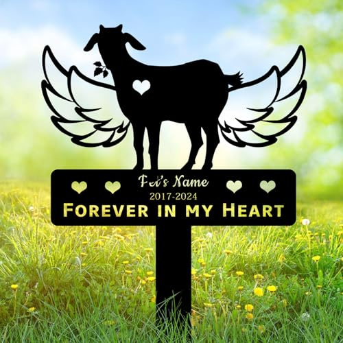 Personalized Pet Goat Memorial Stake, Custom Pet Grave Marker for Goats, Pet Goat Memory Sign, Angel Wings Metal Stakes for Goat, Pet Goat Loss Sympathy Gifts, Goat Tombstones Outdoor Plaques