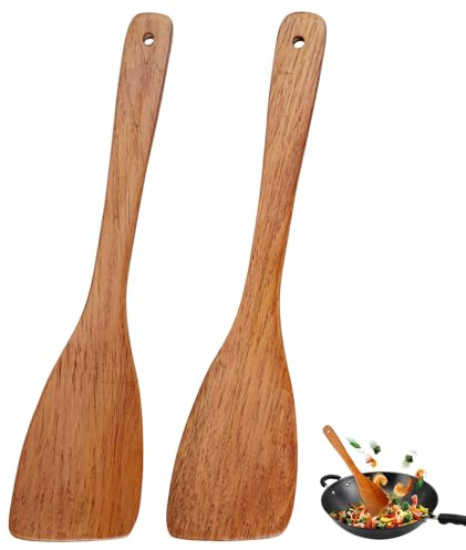 2Stück Holzschaber,Olivenholz Kochlöffel,Spachtel Pfannenwender Olivenholz | Spachtel Pfannenwender Olivenholz Holz, Holzspatel Zum Kochen Pfannenwender,Langem Griff Antihaft Holzspachtel ( Braun,33 cm