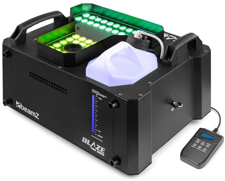Beamz BLAZE2200 Nebelmaschine mit Lichteffekt, 2200 Watt, Horizontal und Vertikal, Fog Machine LED Rauchmaschine mit Funkfernbedienung, Disco Partynebel, Smoke Machine für DJs, Veranstaltungen