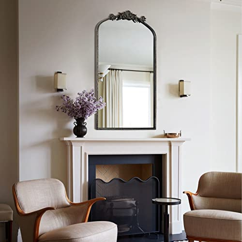 G-LEAF Vintage Schwarz Bogenspiegel 48x78 cm,Traditioneller Arendahl Antik Spiegel mit Verziertem Metallrahmen, Barock Wandspiegel für Eingang/Bad/Wohnzimmer/Flur/Schlafzimmer