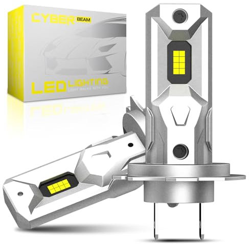 CYBERBEAM Bombilla H7 LED Coche - 60W 20000LM 6500K Blanco Lamparas H7 LED Faro de Coche 1:1 Tamaño Kit de Conversión Halógena, Juego de 2