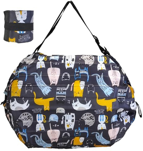 FloraMolly Einkaufstasche faltbar, niedliche Katze große Kapazität Tote Bag mit Reißverschluss wasserdichte Tote Bag für Shopping Travel Camping