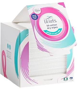 Lil-Lets Cotton Disposable Dry Facial Towels/Wipes x 50 Count (1 Pack), 100% Natural Organic Cotton, Make Up Removal, Dry or Wet use, Dermatologically Tested, Safe for Sensitive Skin, Clean Skincare