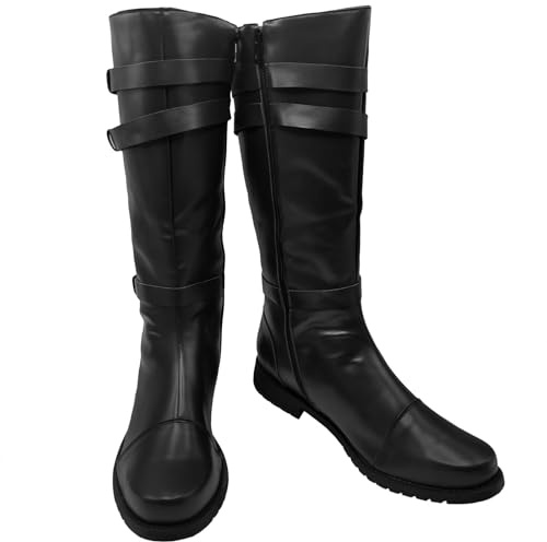 JUNQIAKO Herren Cosplay Schuhe Stiefel Halloween Karneval Party Lange Stiefel Herren Leder Ritter Stiefel, Schwarz, 42.5 EU