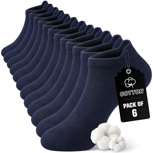 SIMIYA 6 Pairs No Show Socks for Men Women Trainer Ankle Socks Breathable Cotton Athletic Comfort Non Slip Low Cut Walking Short Sock (6 Navy)