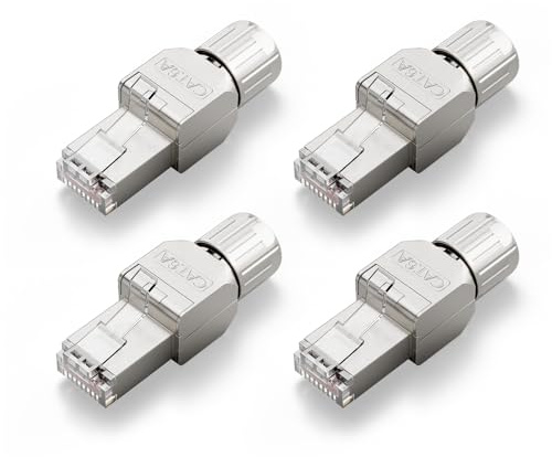 VCELINK Conector RJ45 Cat6A Bañado en Oro sin Herramientas,Aleación de Zinc Blindado Herramienta Libre RJ45 Conector sin Herramienta, Soporte 22 a 24 AWG (CAT 6A, 4)