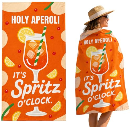 Scinzene Aperol Geschenk Idee Für Frauen & Männer, Holy Aperol Handtuch XXL 180x90cm Aus Baumwolle, Großes Strandtuch Spritz O'Clock, Weiches Badetuch Für Pool & Sommer Urlaub