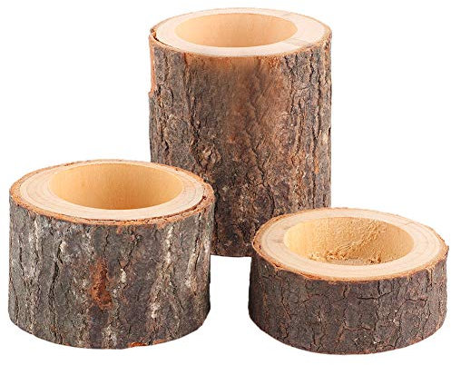 ANKROYU Boteros de Madera Conjunto de 3 Soportes de luz de té rústico para la Fiesta de Bodas Decoración del hogar Candelas de Madera Decoración de cumpleaños de Navidad 60 mm de