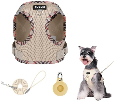 XFSRG Hundegeschirr für Kleine Hunde Atmungsaktives Rosa Brustgeschirr Verstellbares Sicherheitsgeschirr mit Leine und ID-Tag Komfortables Welpengeschirr für Spaziergänge und Training (Beige, L)
