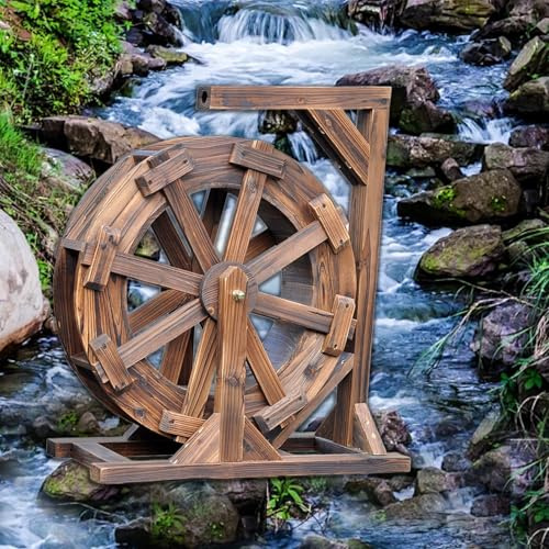 Fontana a Ruota idraulica Design in Legno, Fontana da Giardino Laghetto Ornamentale Rustico Vintage, Decorazione Indipendente in Legno di Abete(67 * 28 * 77cm/26.4 * 11 * 30.3in)