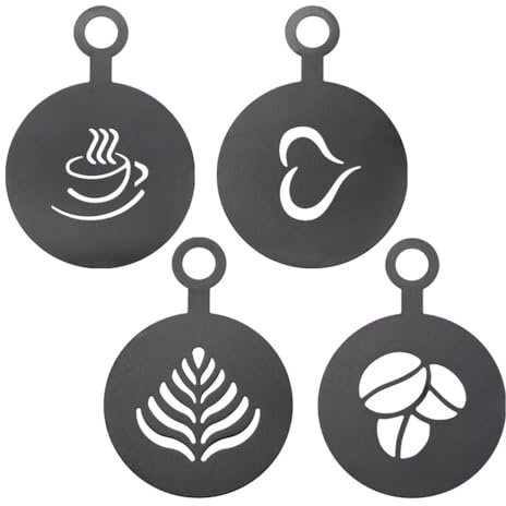 Kaffee Schablonen Vorlage, 4 Stück Edelstahl Kaffeeschablonen, Latte Phantasie Dekorationsschablone für Küche und Geschäft, Cappuccino-Arts-Vorlagen