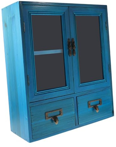 KOMBIUDA Armadietto Vintage in Legno Doppia Porta, Mobiletto Parete Rustico | Design Classico e Artigianale, Struttura Robusta e Pratica, per Organizzare Oggetti su Scrivania o Mensola