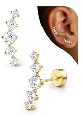 Adramata 925 Sterling Silver Örhängen Kvinnor Hypoallergeniska Glänsande Piercingar Öronpiercing Helix Piercing Tragus Örhängen Örhängen Kvinnor Silver/Guld, Silver