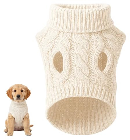 Dog Jumper, Clothing & Accessories for Dogs, Cozy White Dog Sweater XL, Soft Knit Dog Outfits for Small to Medium Dogs, Warm Winter Jumpers