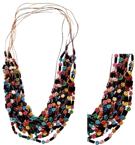 Nativilis Collier Frivolité Tatting multicouche fait à la main - Collier plastron floral multicolore au crochet - Bijoux en dentelle artisanale bohème pour femme (#307)