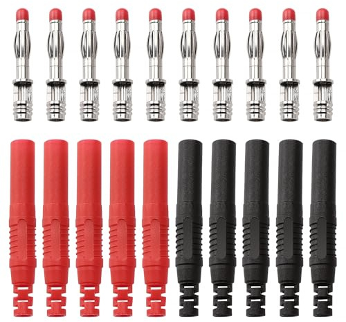TUNOTYUE 10 Pezzi Spine a Banana da 4mm Rivestite Isolate, Connettori Maschio a Banana a Saldare di Sicurezza, per Cavi di Prova Multimetro