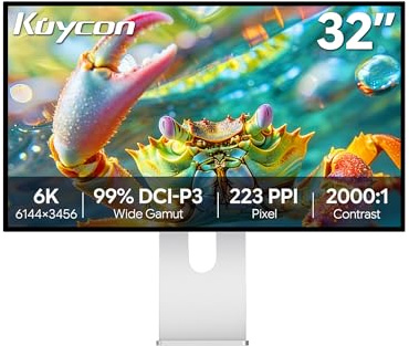 Kuycon Monitor G32P da 32 pollici FHD (6144 x 3456) 6K, 1,07 miliardi di colori, 99% sRGB, 5 ms, contrasto 2000:1, angolo di visione 178° (Honeycomb - con supporto)