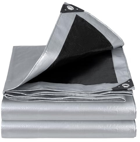 Velway 100 g/m² Bâche Imperméable et Résistante avec Œillets Renforcés | 5x6 m PE Tarpaulin étanche Revêtement Imperméable Portable pour Jardin, Voitures, Piscines, Bateaux, Camping - Argenté