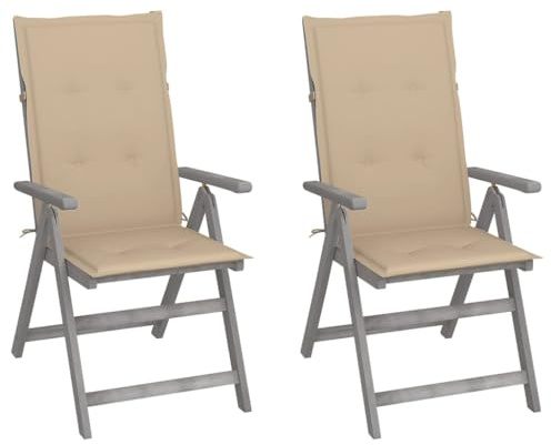 Mimdixy Balkonstühle Gartenstuhl Terrassenstuhl,Verstellbare Gartenstühle 2 STK. mit Auflagen Massivholz Akazie,Outdoor Sessel Für Terrasse,Balkon,Veranda,Einfach Zu Warten,Leichte Montage