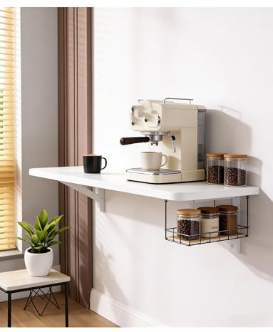Genérico Estante Plegable de Pared, partición montada en la Pared, Mesa de Cocina, Tablero de Madera, extensión de Sala de Estar, encimera suspendida(Milk,15.8x11.8inch)