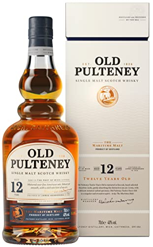 Old Pulteney 12 Year Old Single Malt Scotch Whisky, 40% ABV, 70cl, Distilled & Matured by the Sea, Aged in Ex-Bourbon Casks, Multi-Award-Winning Maritime Malt, Highland Coastal Flavour