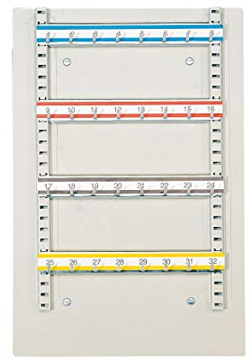 FORMAT Wandtafel zur nachträglichen Montage, Schlüsselbrett mit 32 Haken, verschiedenfarbige und nummerierte Hakenleisten, 450 x 300 mm, lichtgrau