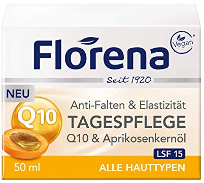 Florena Anti-Falten Tagespflege Q10 und Aprikosenkernöl, Vegan, 1er Pack (1 x 50 ml)