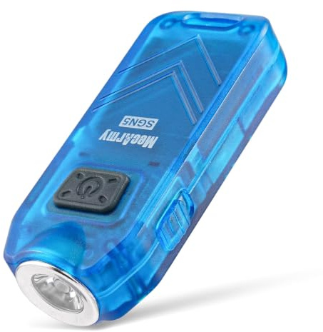 MecArmy SGN5 - Linterna de alarma de ataque personal recargable por USB | Mini linterna de mano EDC | LED con luz pequeña y potente de 560 lúmenes | Alarma de hasta 115 dB sirena (azul)