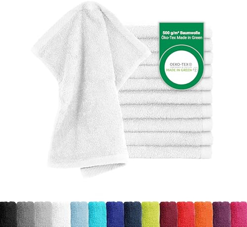 BaSaTex 10er Pack Seiftücher für Gesichts- & Körperreinigung im Set | Frottee Seiflappen aus weicher Baumwolle, Waschlappen Öko-Tex Made in Green, Weiß, Baumwolle, Frottee, Öko-Tex, Made in Green