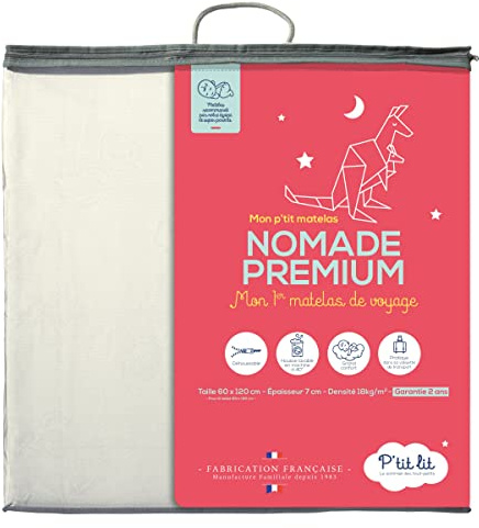 P'tit Lit – Reisematratze für Babys – faltbar – 60 x 120 cm – Dicke 7 cm : weich und komfortabel – faltbar: ideal für Schlafcouch – abnehmbarer Bezug – Öko-Tex