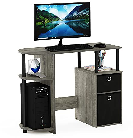 Furinno JAYA Scrivania da studio per computer semplicistica con cassetti per contenitori, Rovere Francese/Nero