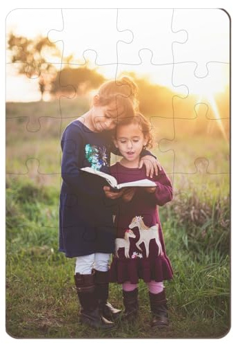 Personalisierbares Fotopuzzle aus Holz mit eigenen Bildern und Texten gestalten, 24 Teile, 19 x 13 cm - optional mit Geschenkbox