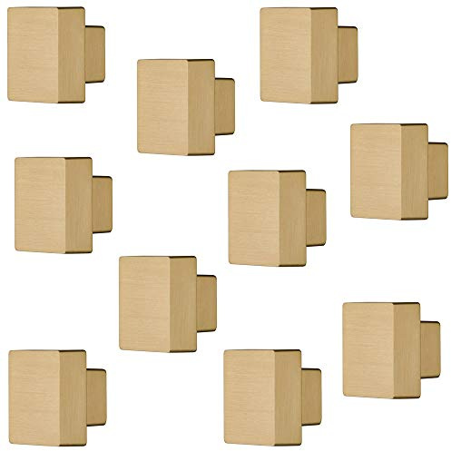 Gedotec Möbelgriff eckig Türknopf Vintage Möbelknopf Messing glänzend für Schrank-Türen - SQUARE | Knopf 30 x 30 mm | Schrankknopf Gold-Optik | 10 Stück - Design Tür-Knauf für Schubladen mit Schrauben