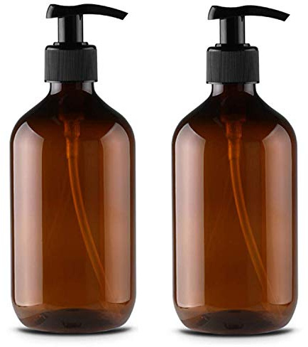 Alledomain 2PCS 500ml/17oz Empty Refillable Plastic Lotion Pump Bottles, Shampoo Body Washing Cream Shower Gel Storage Holder Container Toiletries Liquid Dispenser (Brown)