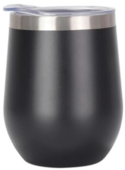 Gteller Edelstahl Stemless Weingläser, doppelwandiger vakuumisolierter Becher, mit Deckel, ideal für Wein, Kaffee, Getränke, Champagner, Cocktails Schwarz