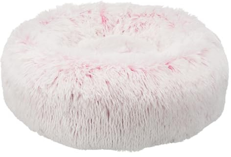 TRIXIE Hundsäng Harvey ø 50 cm i vit-rosa – fluffig hundkudde med långhårig plysch – hundkorg för medelstora hundar – halkfri och tvättbar – 37317