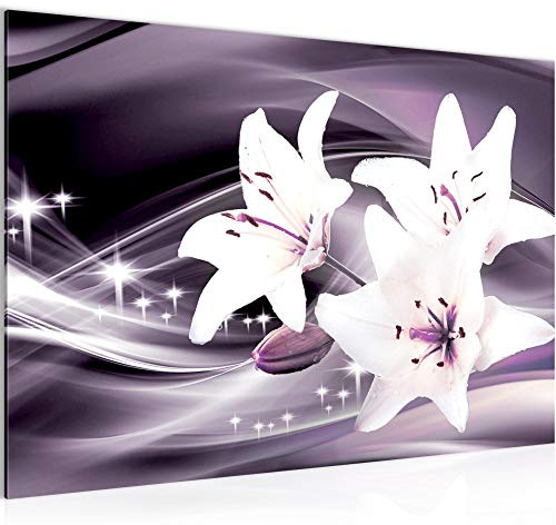 Runa Art Bild Blumen Lilien Modern Wandbilder Wohnzimmer 1 Teilig - Made In Germany - Abstrakt Violett LIla Flur 204915a