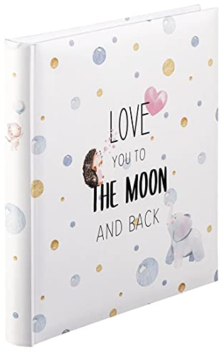 Hama Babyalbum To The Moon (Baby-Fotoalbum mit 60 Seiten für Mädchen und Jungen, Kinder-Fotobuch für ca. 240 Fotos, Photoalbum zum Selbstgestalten und Einkleben mit Motiv, Album-Format 29x32cm) weiß