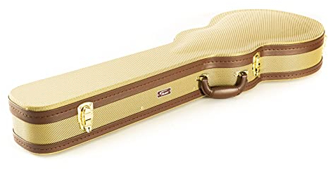 Robuster Gitarrenkoffer im Fifties Tweed Look, Fame Tweed Case Single Cut, Schutz vor Kratzern und Stößen, mit Zubehörfach, gepolsterter Tragegriff, vergoldete Verschlüsse
