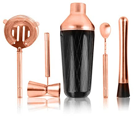 Cocktail Shaker Set Ensemble à Cocktail Shaker Cocktail Shaker bar sertie d'accessoires - kit de martini avec une cuillère de mixage et une cuillère de mélange, une passoire, des outils de bar Muddler