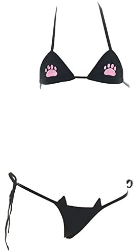 SINGUYUN Sexig mikrobikini för kvinnor, anime, bikini, cosplay, underkläder, kawaii, paket med bh och trosa, söt, 220 svart, en storlek