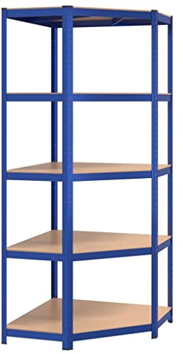 vidaXL Eckregal, Regal mit 5 höhenverstellbaren Böden, Kellerregal Schwerlastregal mit Stahlrahmen, Metallregal Werkstattregal, Blau Stahl Holzwerkstoff