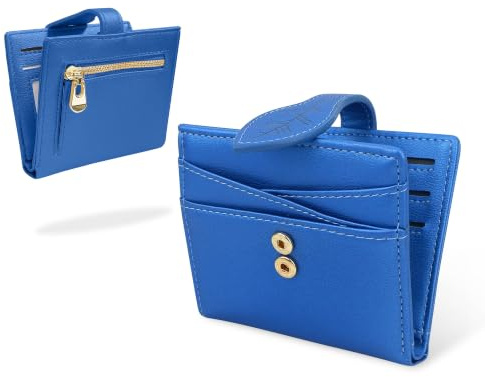 conisy Geldbörse Damen Klein, PU Leder Dünn Portemonnaie Damen mit Reißverschluss Münzfach, Geldbeutel Frauen mit RFID Schutz (Blau)