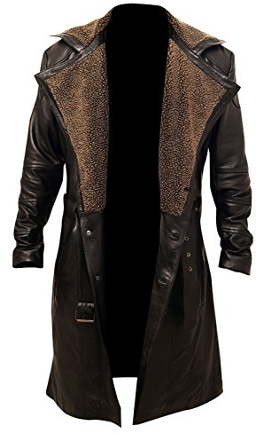 Fashion_First Mens Brown Real Leather Trench Duster Coat - Men Long Length Brown Winter Fur Collar Coat